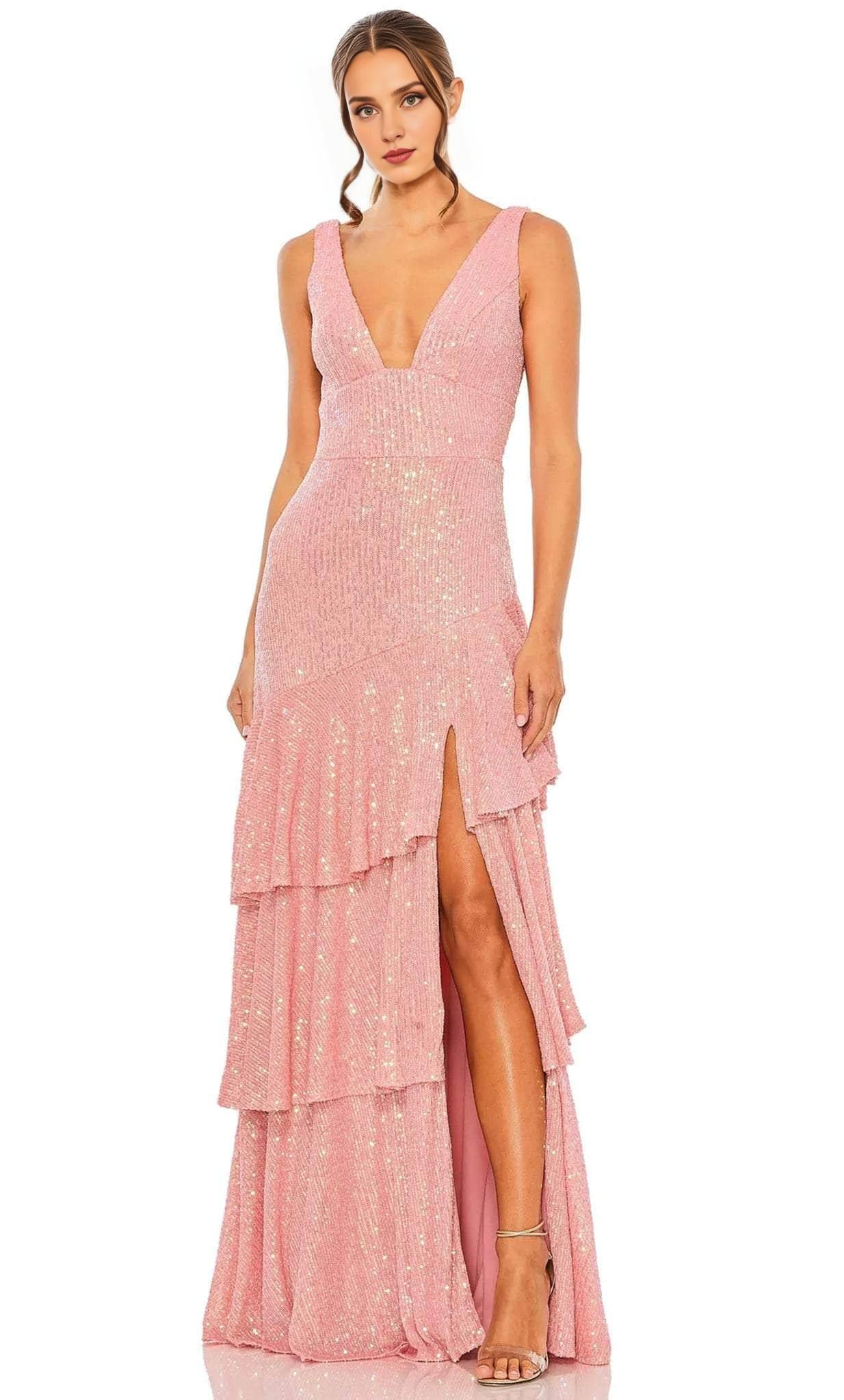 Formal Women's Dresses/ Asymmetrical Ruffle Low V-Neck Sleeveless Prom Dress/ Prom Dress In Store